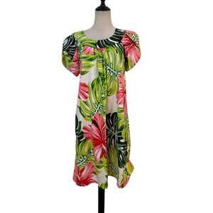 Vtg Hawaiian‎ Floral Shift Dress Hibiscus Tropical Aloha S vacation resort